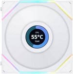 Lian Li Uni Fan TL 120 Reverse Blade Case Fan, 1.6" LCD, 120mm Fan Size, 1900 RPM Fan Speed, 54.3 CFM Airflow, PA66 / PBT Materials, FD Bearing, Triple Pack, W/ Controller, White | G99.12RTLLCD3W.00
