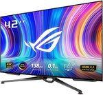 ASUS ROG Swift OLED PG42UQ Gaming Monitor, 41.5" 4K OLED (3840x2160), 138Hz Refresh Rate, 0.1ms Response Time, 220W Power,1.07Bn Colors, 2 Speakers, 2*HDMI 2.1/DP 1.4, 4*USB 3.2 | 90LM0850-B01170