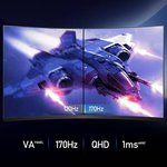 Koorui 32GA01 32" QHD VA Curved Gaming Monitor, Up to 170Hz Refresh Rate, 1ms Response Time, AdaptiveSync Technology, VESA Mountable, 2x HDMI2.0 / DP1.2 / 3.5mm Audio Port | 32GA01
