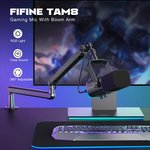 TAM8 AmpliGame XLR/USB Dynamic Microphone With BM88 LOW-PROFILE MICROPHONE ARM STAND for Podcast Recording, PC Computer Gaming with RGB Light, Mute Button, Headphones Jack