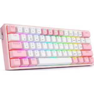 Redragon Fizz K617-RGB 60% Mechanical Keyboard, Red key Switch Pink/White