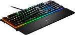 SteelSeries Apex 3 Water Resistant Gaming Keyboard, Premium Magnetic Wrist Rest, Whisper Quiet Gaming Switch, 10-Zone RGB Illumination, Anti-Ghosting, English US Layout, Black | 64795