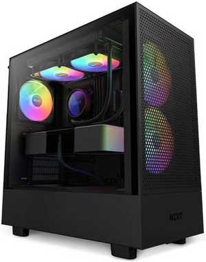 NZXT H5 Flow RGB All Black, Mid Tower ATX Case, Up to 240mm Radiator Support, Tempered Glass Front Panel, Built-in RGB, Spacious Cable Management, Black | CC-H51FB-R1