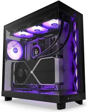 NZXT H6 Flow RGB Compact Dual-Chamber Airflow Mid-Tower ATX Case, Panoramic Glass Panels, Up to 360 mm Radiator & 3x 120mm RGB Fans, Cable Mgt, USB-C 3.2 / USB-A 3.2, Black | CC-H61FB-R1