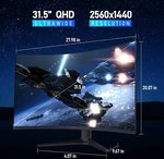 Koorui 32GA01 32" QHD VA Curved Gaming Monitor, Up to 170Hz Refresh Rate, 1ms Response Time, AdaptiveSync Technology, VESA Mountable, 2x HDMI2.0 / DP1.2 / 3.5mm Audio Port | 32GA01