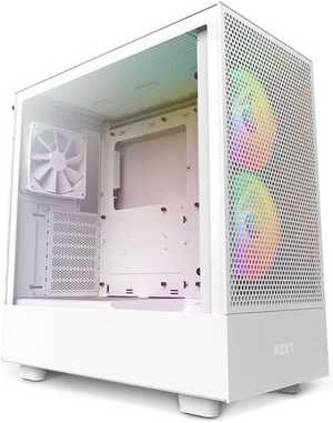 NZXT H5 Flow RGB, Mid Tower ATX Case, Up to 240mm Radiator Support, Tempered Glass Front Panel, Built-in RGB, Spacious Cable Management, White | CC-H51FW-R1-R1