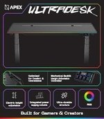  Navodesk APEX ULTRADESK, Electric Standing Desk with RGB Lighting and Cable Mangement, Premium Computer Gaming Desk (Black, 150 x 81 CM)