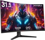 Koorui 32GA01 32" QHD VA Curved Gaming Monitor, Up to 170Hz Refresh Rate, 1ms Response Time, AdaptiveSync Technology, VESA Mountable, 2x HDMI2.0 / DP1.2 / 3.5mm Audio Port | 32GA01