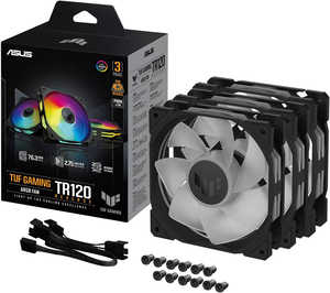 ASUS TUF Gaming TR120 ARGB Reverse Blade Fan, 120mm Fans, 2000 RPM Fan Speed, 76.3 CFM Fan Airflow, Hydraulic Bearing Type, AURA Sync, Triple Pack, Black | 90DA00D0-B09020