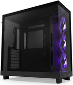 NZXT H6 Flow RGB Compact Dual-Chamber Airflow Mid-Tower ATX Case, Panoramic Glass Panels, Up to 360 mm Radiator & 3x 120mm RGB Fans, Cable Mgt, USB-C 3.2 / USB-A 3.2, Black | CC-H61FB-R1