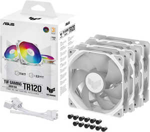 ASUS TUF Gaming TR120 ARGB Reverse Blade Fan. 120mm Fans, Up to 2000 rpm Fan Speed, 77.4 CFM Airflow, Aura Sync Compatiblity, PWM Control, Tripple Pack, White | 90DA00D3-B09020