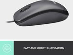 Logitech M100 Wired USB Mouse, Smooth Cursor Control, No Software Set Up, Gray - Black | 910-005003