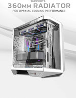 DarkFlash DY470 ATX Computer Case, 7x Pre-Installed aRGB Fans, 360mm Radiators, Up to 10x 120mm Fan Support, Cable Management Panel, 330Â° Immersive Panoramic View, 3 Glass Panels, Ice White | DY470