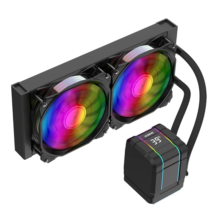 ALSEYE M240 Plus CPU Liquid Cooler, Temperature Displayed ARGB AIO CPU Water Cooler with 240mm Radiator & Dual 120mm ARGB PWM Fans, Support Intel AMD, LGA1700 Compatible