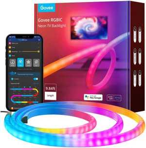 Govee RGBIC Neon TV Backlight, For 45" - 55" Televisions, 180 LED Beads, 2.4GHz Wi-Fi + Bluetooth Connectivity, RGBIC Colorsm App, Control Box, Voice Control, 3m Length | H61B22D1