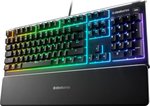 SteelSeries Apex 3 Water Resistant Gaming Keyboard, Premium Magnetic Wrist Rest, Whisper Quiet Gaming Switch, 10-Zone RGB Illumination, Anti-Ghosting, English US Layout, Black | 64795