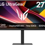 LG UltraGear G6 Gaming Monitor, 27" IPS Display, QHD Resolution, 300Hz Refresh Rate, 1ms (GtG @ Faster) Response Time, AMD FreeSync Premium & NVIDIA G-Sync Compatible | 27G640A-B