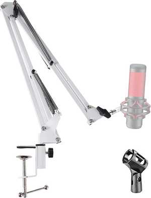  DAYONG Microphone Boom Stand,Heavy Duty Mic Boom Arm Desk Mount Adjustable Suspension Mic Stand (White)