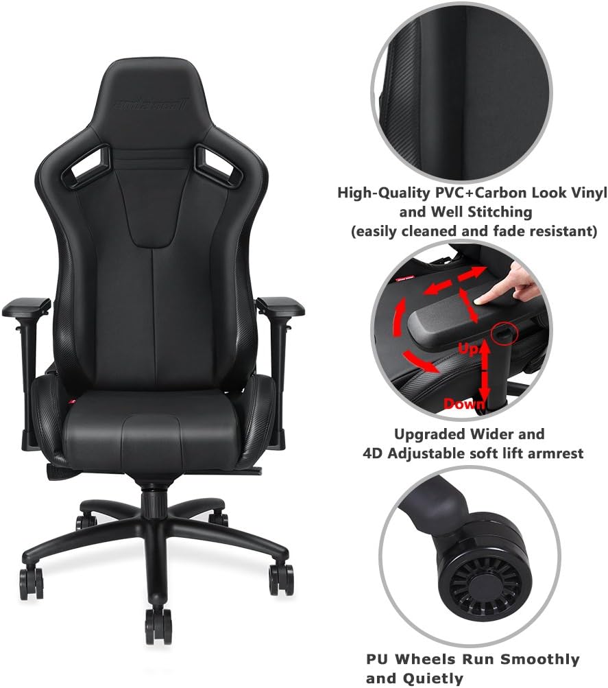  Anda Seat Dark Knight Premium Gaming Chair, Frog seat tray big memory lumbar pillow big memory headrest pillow 65mm casters black aluminum base, carbon pvc | AD12XL-DARK-B-PV/C-B01