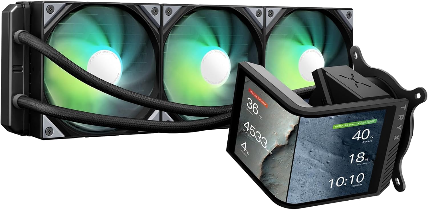 TRYX Panorama SE 360 ARGB 360mm AIO Rotatable 6.5'' AMOLED Curved Screen 3D Anamorphic Effect Customizable AIO Cooler 360mm Asetek Adela 280w TDP...
