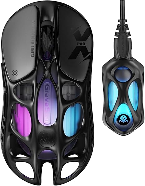 GravaStar Mercury X Pro Wireless Gaming Mouse, Come with 8K Dongle â€“ 32,000 DPI PAW 3950 Sensor, 8,000Hz Polling Rate, Only 49g, Magnesium Alloy Hollow Frame, RGB Lighting, 5 Programmable Buttons