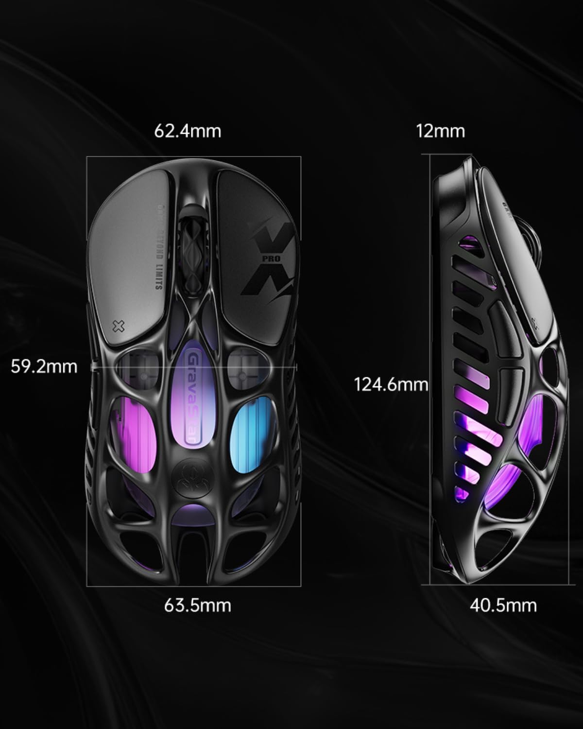  GravaStar Mercury X Pro Wireless Gaming Mouse â€“ 32,000 DPI PAW 3950 Sensor, 8,000Hz Polling Rate, Only 49g, Magnesium Alloy Hollow Frame, RGB Lighting, 5