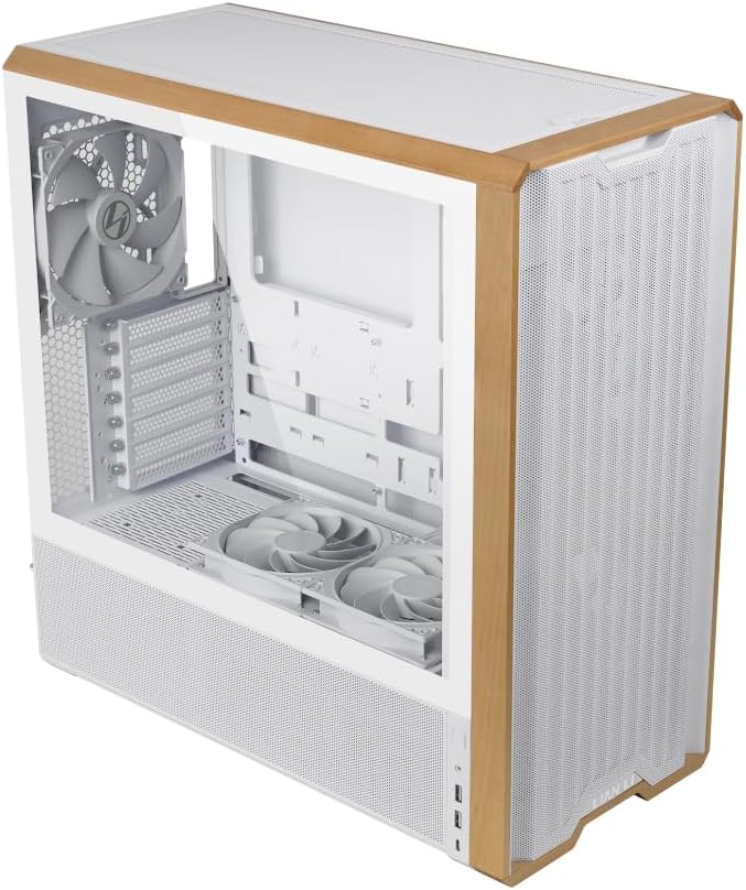 Lian Li LANCOOL 217 Genuine Walnut Wood Computer Case, Mid-Tower ATX PC Case with 5 Pre-Installed PWM Fans 2x170mm, 2x120mm & 1x140mm, Flexible PSU & Cable Installation - White (LAN217W)