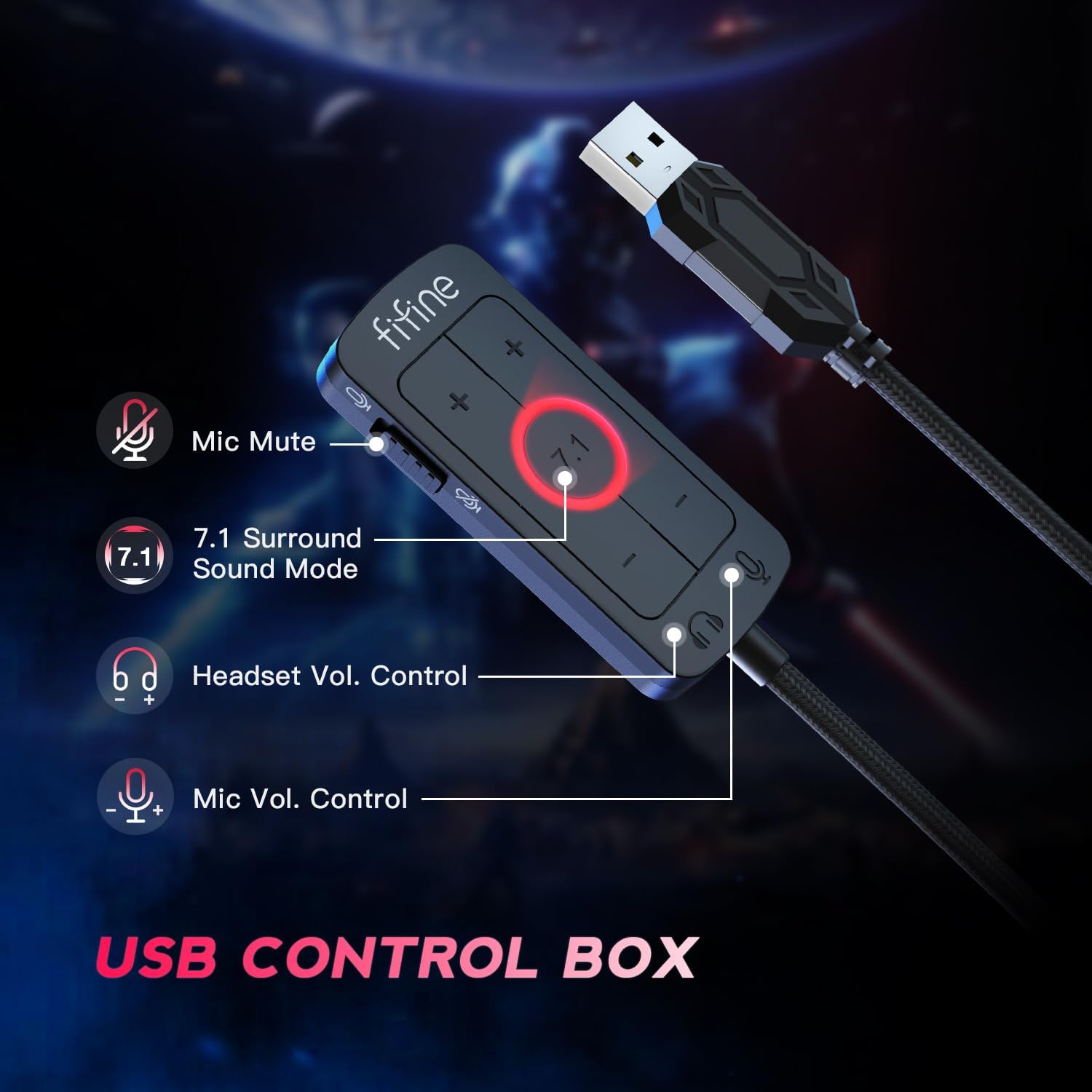  FIFINE Gaming Headset for PC, USB Headset with 7.1 Surround Sound, Detachable Microphone, Control Box, 3.5mm Headphones Jack, Gamer Over-Ear Wired Headset...