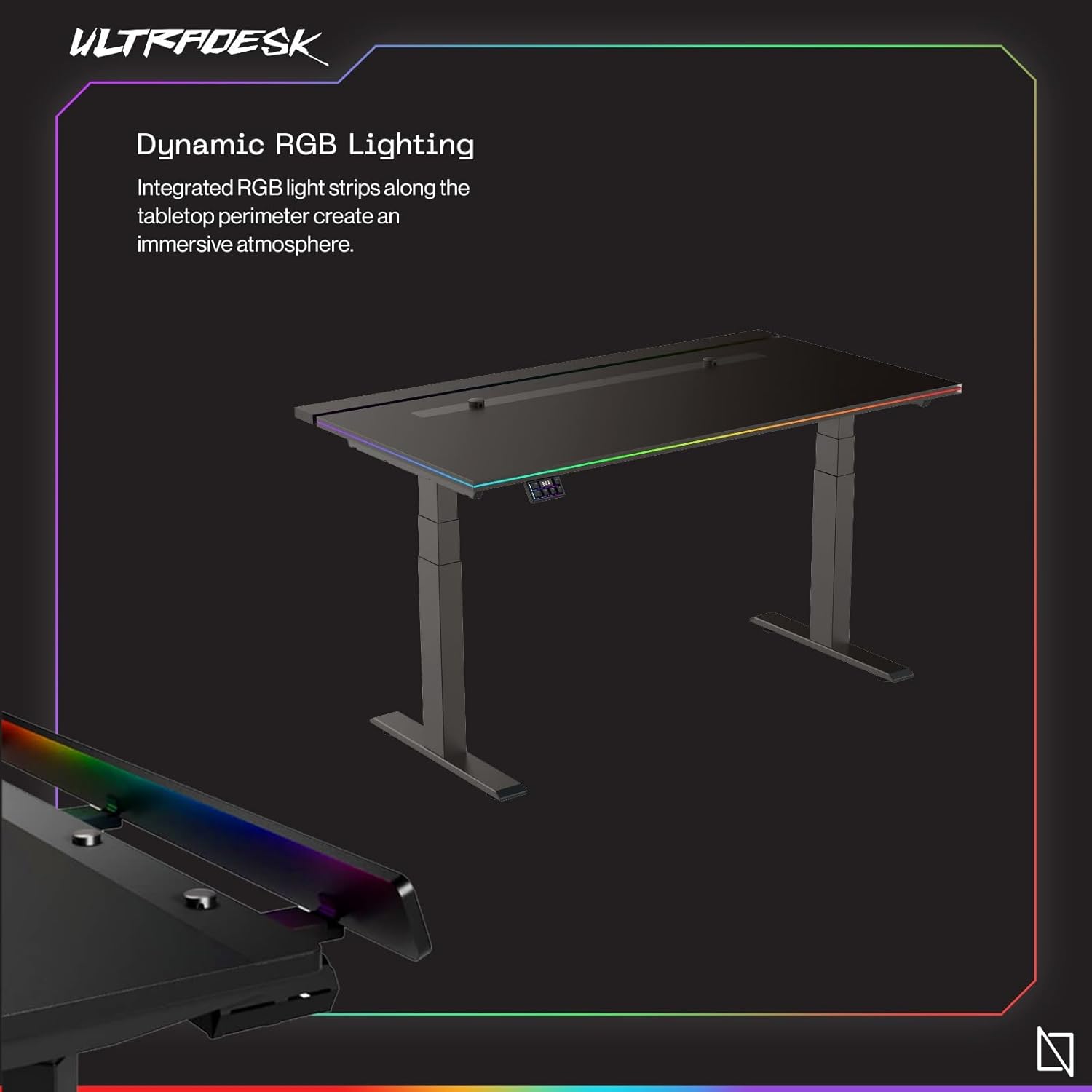  Navodesk APEX ULTRADESK, Electric Standing Desk with RGB Lighting and Cable Mangement, Premium Computer Gaming Desk (Black, 150 x 81 CM)