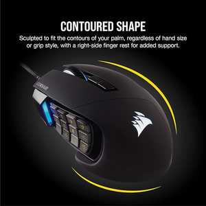 Corsair Scimitar RGB Elite, MOBA/MMO Gaming Mouse, Black, Backlit RGB LED, 18000 DPI, Optical