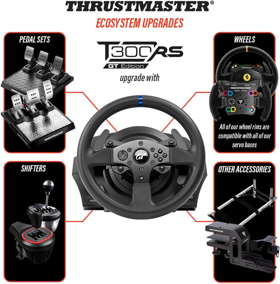  Thrustmaster T300 RS GT - High-Performance Racing Wheel and Pedal Set with Force Feedback for PC, PS4, and PS5, PS5 Pro
