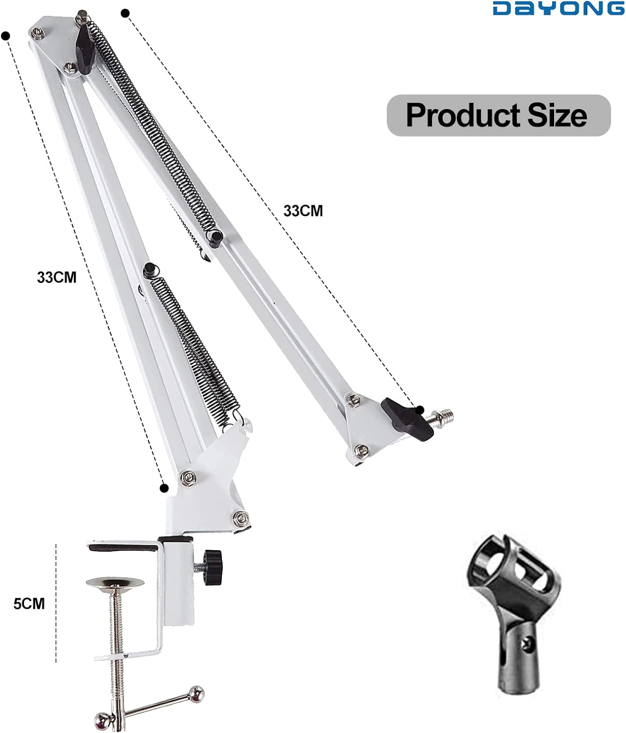  DAYONG Microphone Boom Stand,Heavy Duty Mic Boom Arm Desk Mount Adjustable Suspension Mic Stand (White)