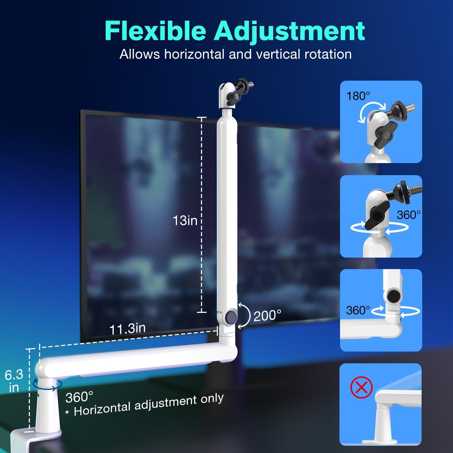  FIFINE Boom Arm Mic Stand, Low Profile Microphone Arm Stand, Podcast Mic Boom Arm with Desk Mount, Cable Channels Management, Metal Boom Arm White for...