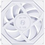 Lian Li Uni Fan TL 120 Reverse Blade Case Fan, 1.6" LCD, 120mm Fan Size, 1900 RPM Fan Speed, 54.3 CFM Airflow, PA66 / PBT Materials, Fluid Dynamic Bearing, Single Pack, White | G99.12RTLLCD1W.00