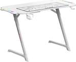 Gamax TD-03 Gaming Table, Built-In RGB , Cable Management, Cup Holder, Headphone Hook, Carbon Fibre, Steel Frame, MousePad, 110x60x75cm Size, White | TD-03