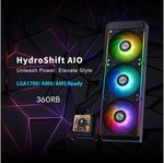 Lian-Li HydroShift LCD 360R AIO Liquid CPU Cooler, 360mm Radiator, 2.88" IPS Display, 3800 RPM Pump Speed, 2400 RPM Fan Speed, 79.9 CFM Airflow, FBD Bearing Type, Black | G89.GHSLCD36RB.00