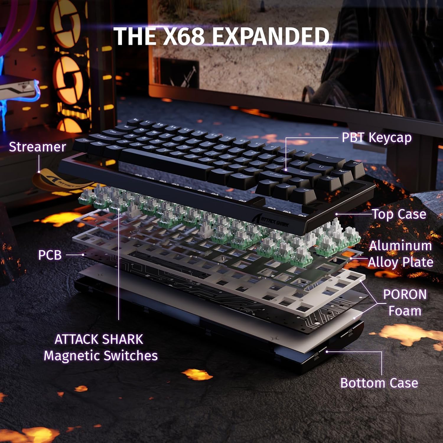  ATTACK SHARK X68 HE Rapid Trigger Mechanical Gaming Keyboard 60% Wired TKL with Adjustable Actuation,Hall Effect Magnetic Switch,8KHz Polling Rate,RGB...