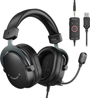  FIFINE Gaming Headset for PC, USB Headset with 7.1 Surround Sound, Detachable Microphone, Control Box, 3.5mm Headphones Jack, Gamer Over-Ear Wired Headset...