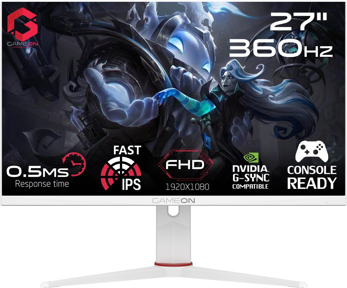 GAMEON GOA27FHD360IPS Artic Pro-Series, White Gaming Monitor 27 Inch, 1920x1080p FHD IPS Panel, 360Hz Refresh Rate, 0.5ms Response Time, Adjustable Stand, Supports PS5