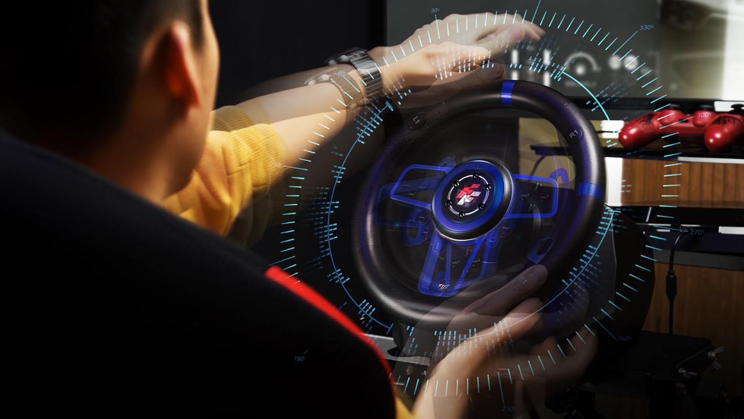  Flashfire F111 Racing Wheel,Pedals, Shifter, Hall-Effect Sensor, Vibration Feedback Function, Adjustable Rotation 270Â° and 900Â°, Blue/Black for PlayStation...