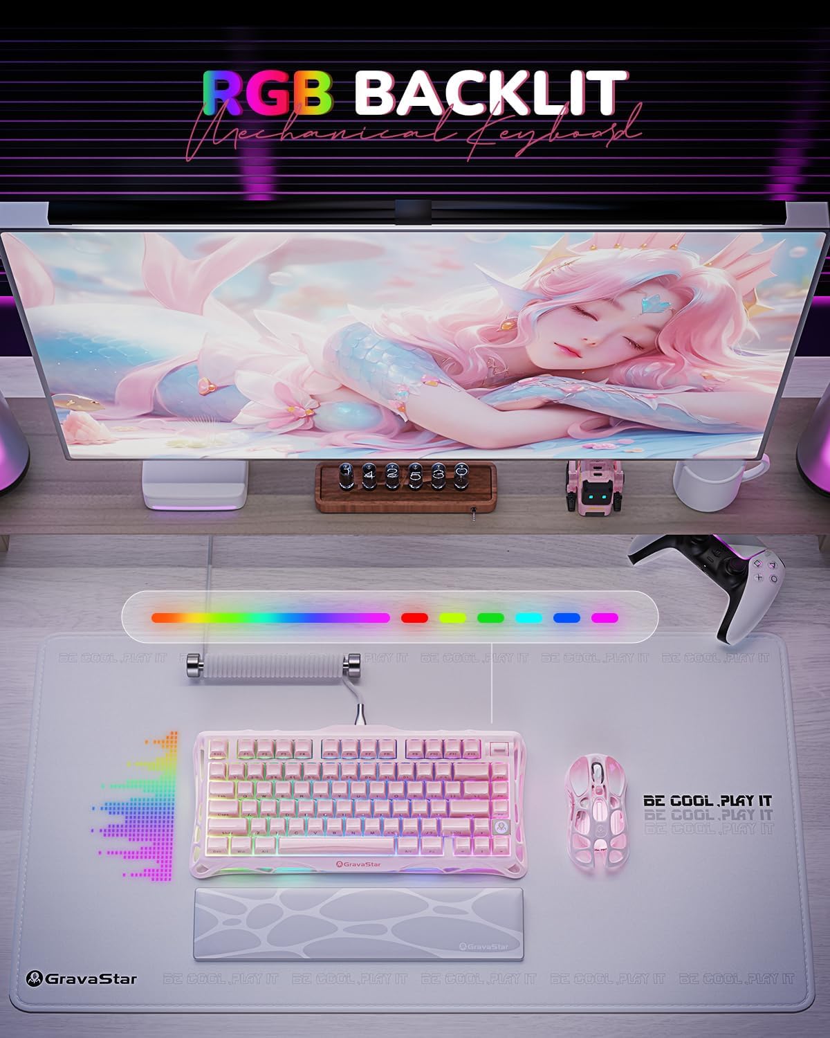 GravaStar Mercury K1 75% Pink Wireless Keyboard, Aluminum Alloy Exoskeleton Design Mechanical Gaming Keyboard, Gasket Hot-Swap Socket, Linear Switches, RGB