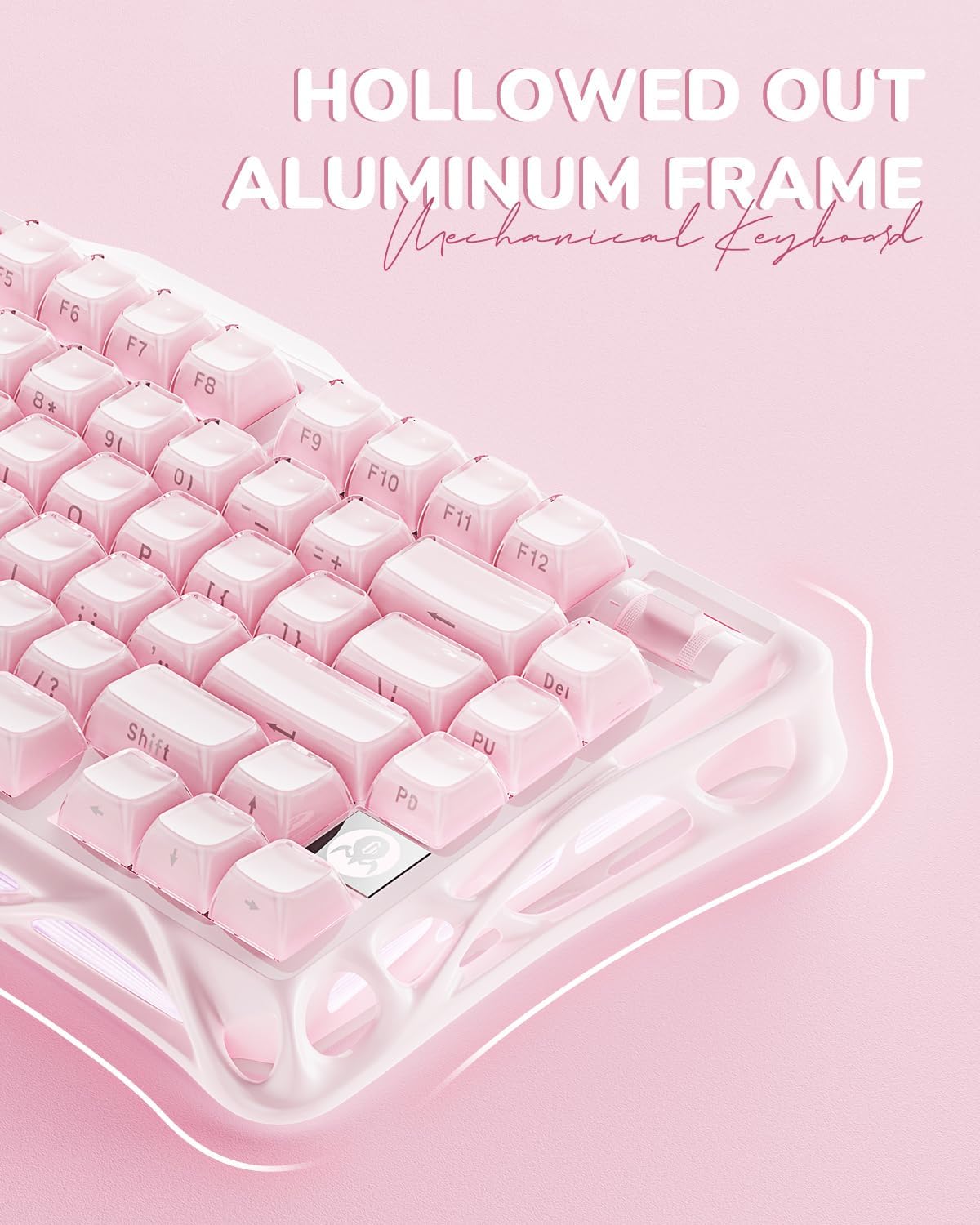 GravaStar Mercury K1 75% Pink Wireless Keyboard, Aluminum Alloy Exoskeleton Design Mechanical Gaming Keyboard, Gasket Hot-Swap Socket, Linear Switches, RGB