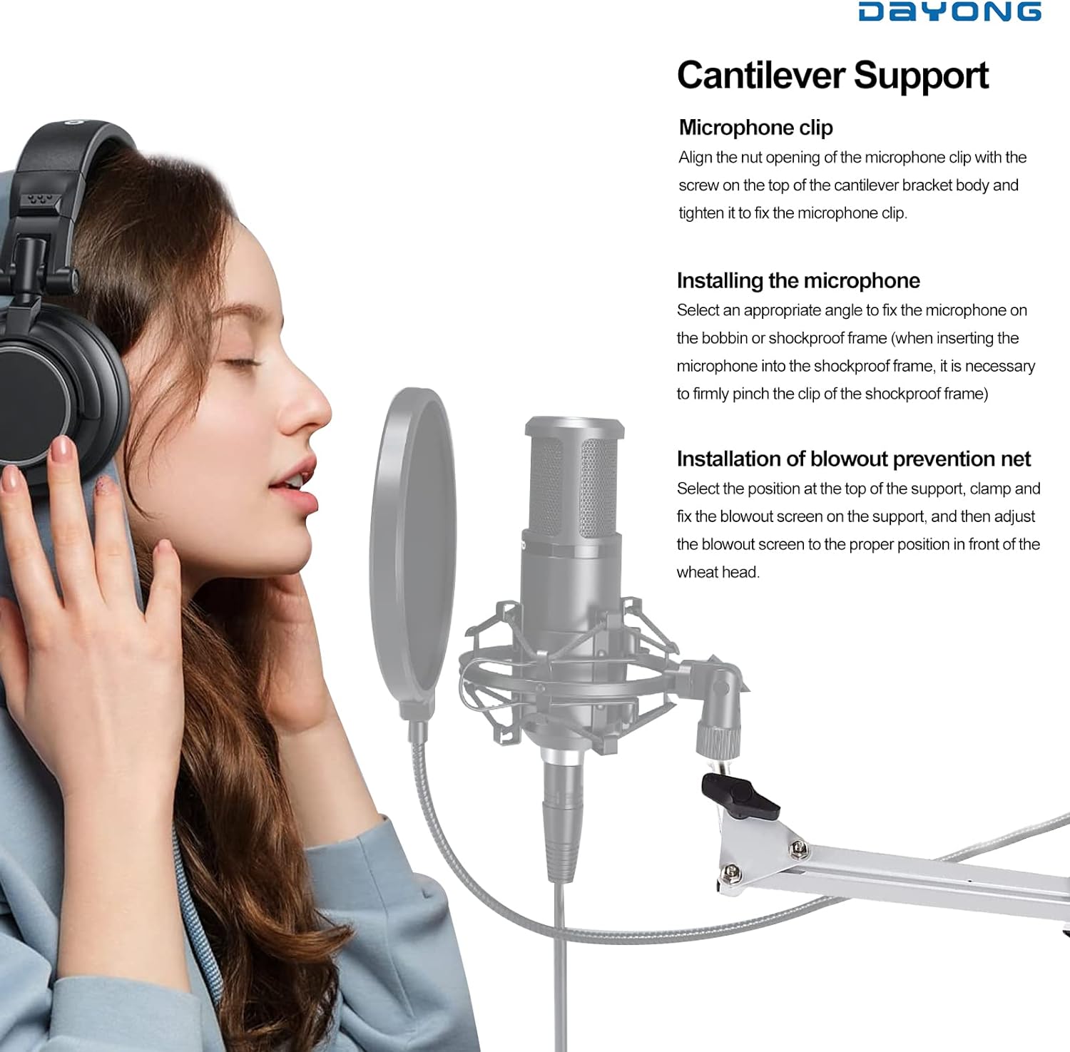  DAYONG Microphone Boom Stand,Heavy Duty Mic Boom Arm Desk Mount Adjustable Suspension Mic Stand (White)