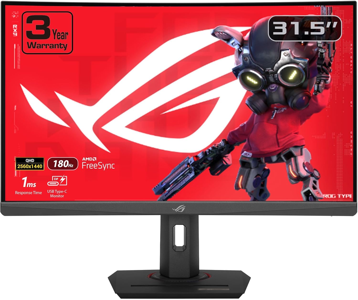  ASUS ROG Strix 32â€ 1440P USB-C Curved HDR Gaming Monitor (XG32WCS) - QHD, 180Hz, 1ms, Fast VA, Extreme Low Motion Blur Sync, FreeSync, DisplayWidget, Tripod...