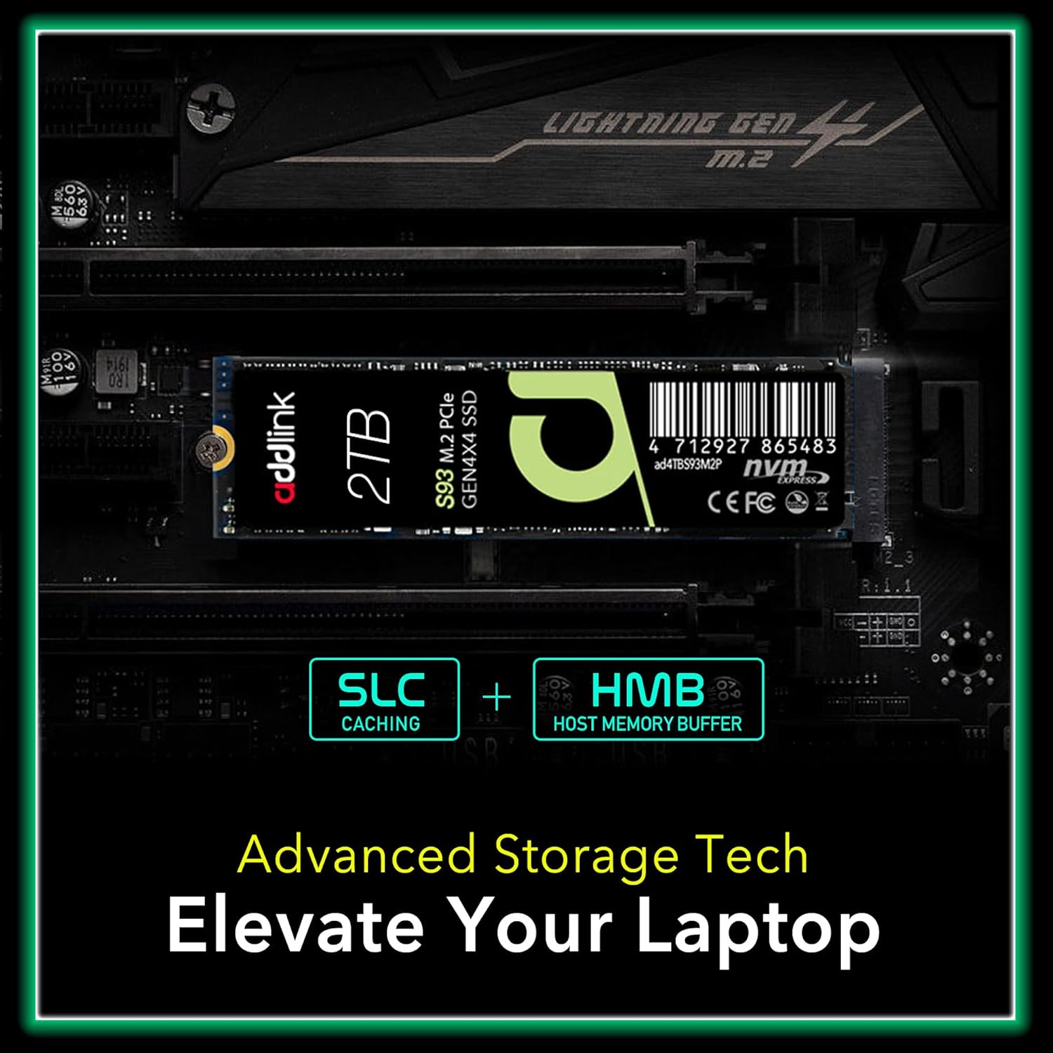 Addlink S93 2TB PCIe 4.0 M.2 Gen 4 Memory Expansion SSD, Up to 7400 MB/s, Internal Solid State Drive with HMB Technology for Laptop, Gaming and Creators