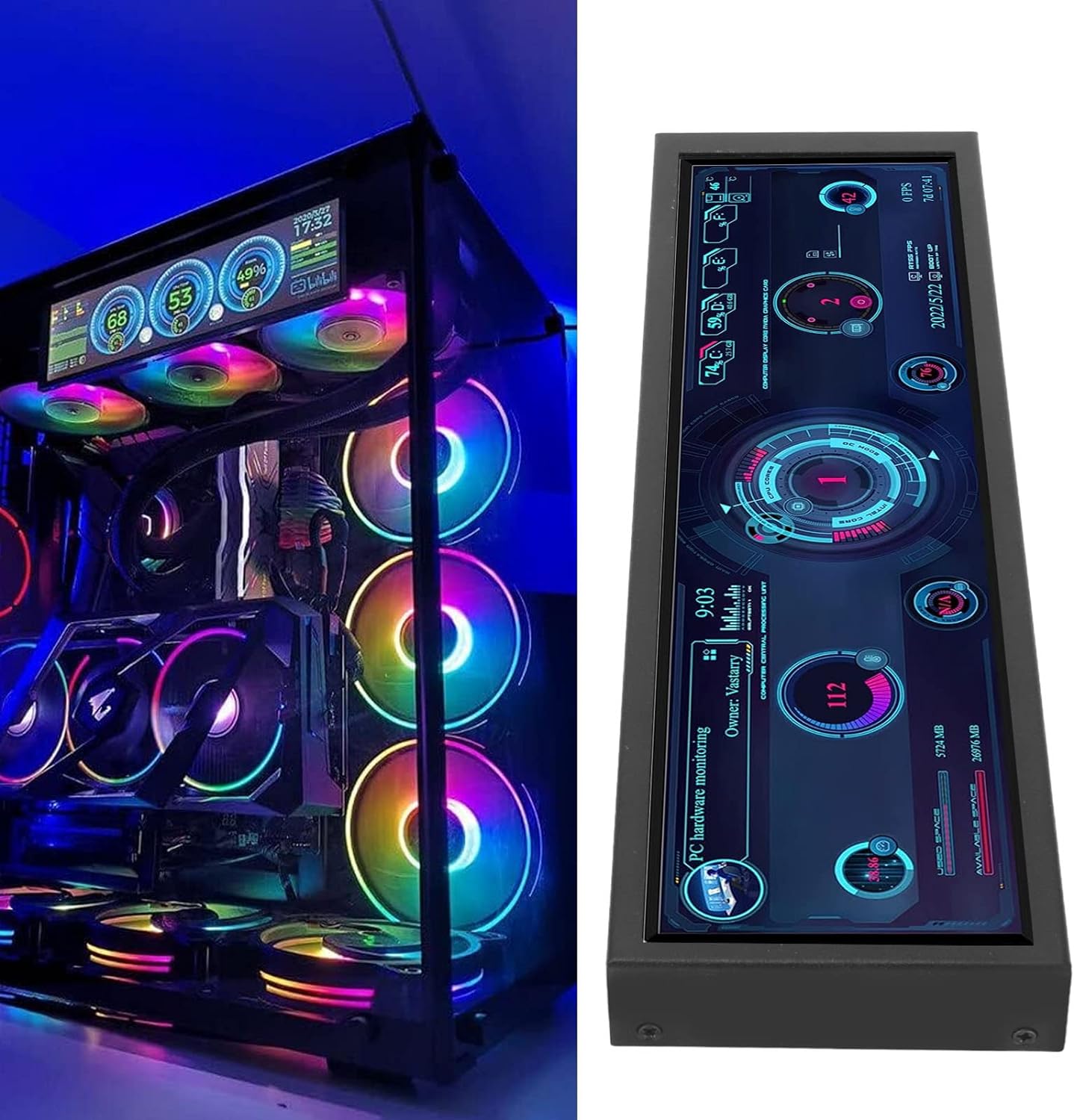 Bewinner 8.8 Inch IPS USB Mini Screen, 1920x480 IPS LCD Screen Temperature Monitor for Aida64 PC CPU Monitor GPU Fan Speed Computer Temperature Memory Sub Display Cars LiveDash DIY Kits