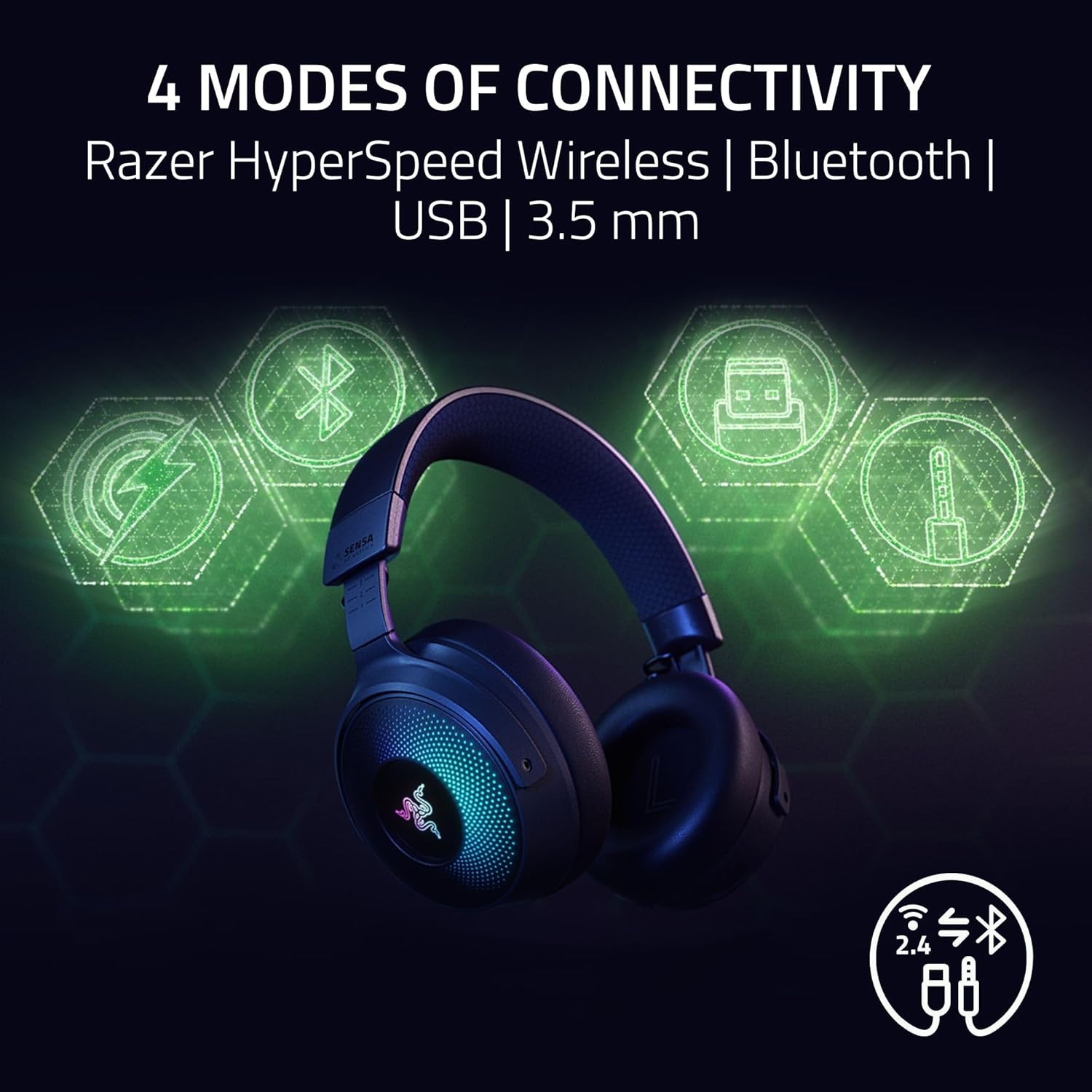 Razer Kraken V4 Pro Wireless Gaming Headset: OLED Control Hub - HD Haptics - 2.4GHz Wireless - Bluetooth - USB - 3.5 mm - Super Wideband Mic - For PC, Mac,