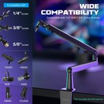  FIFINE Boom Arm Mic Stand, Low Profile Microphone Arm Stand, Podcast Mic Boom Arm with Desk Mount, Cable Channels Management, Metal Boom Arm White for...