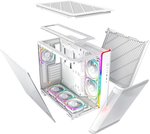 MONTECH, KING 95 PRO Dual-Chamber ATX Mid-Tower PC Gaming Case, High-Airflow, Toolless Panels, Sturdy Curved Tempered Glass Front, Six ARGB PWM Fan Pre-installed with Fan Hub, White