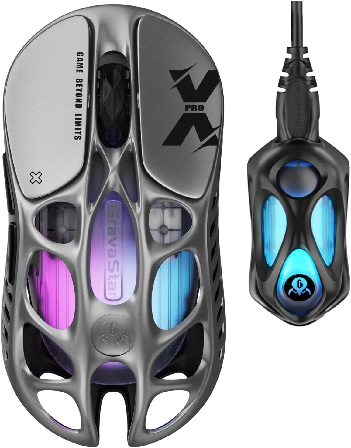  GravaStar Mercury X Pro Wireless Gaming Mouse â€“ 32,000 DPI PAW 3950 Sensor, 8,000Hz Polling Rate, Only 49g, Magnesium Alloy Hollow Frame, RGB Lighting, 5